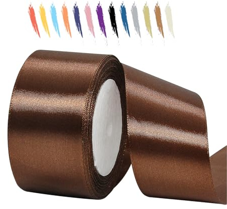 Braun 50mm Satinband 23 Meter, Polyesterband, verschönern Sie Ihre Bastelarbeiten und Feiern, ideal für Geschenkverpackungen, Dekorationen, Hochzeitsautoband, Bänder zum Basteln