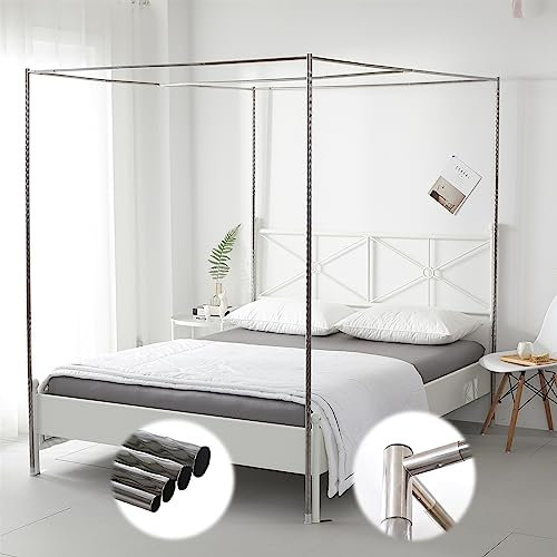 Himmelbettnetz, Edelstahlrahmen/Pfosten, voll/Queen-Size-einziehbare Stangen, Bettrahmen in voller Größe, Metall-Himmelbettrahmen mit Himmelbett, King-Size-Bett, 25 mm Metall-T-Stück, XL
