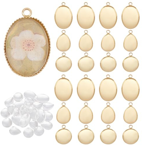 PH PandaHall 48 Stück Messing Anhänger Cabochon Fassungen Glas Cabochons Goldene Blanko Anhängerschalen Für Ohrringe Armbänder Foto Charms Und Schmuck Halsketten