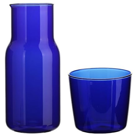 POYHKFD Nachttisch-Wasserkaraffe und Glas-Set, Wasserglaskrug mit Tassen-Set, Glaskrug, Glastasse, Kaltwasserkessel für Schlafzimmer, Teekrug, Milchkrug, Nachttisch-Nachtkaraffe, Krug für(Blau)