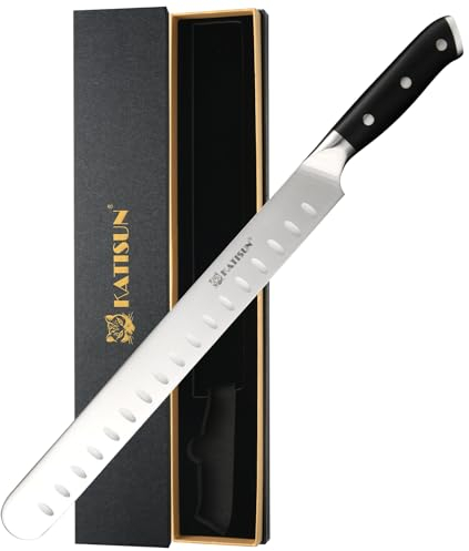 KATISUN Schinkenmesser Tranchiermesser 30cm Küchenmesser für Schinken Brisket Messer Fleischmesser profi Messer, Metzgermesser mit rutschfestem Griff Grillmesser für Fleisch und BBQ