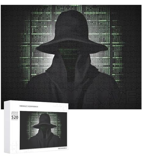 Black Hat Dark Side Hacker-Puzzle für Erwachsene, 520 Teile, einzigartiges Holzpuzzle, Geschenk, herausforderndes Puzzle für Familienspielabende, 38,1 x 50,8 cm