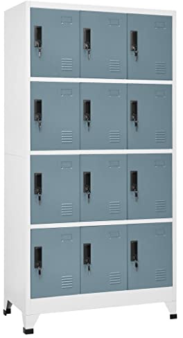 Willood Schließfachschrank mit 12 Schließfächern mkleideschrank Lüftungsöffnungen Schließfachschrank Stahlschrank Schrank Wertfachschrank Hellgrau und Dunkelgrau 90x45x180 cm Stahl