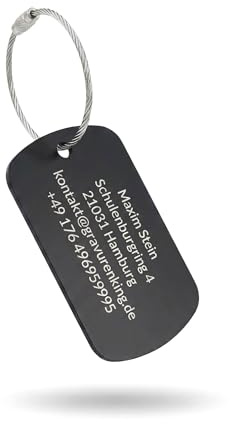 GravurenKing Kofferanhänger mit individueller Beschriftung - Gepäckanhänger aus Aluminium mit Drahtseil - 50x29mm