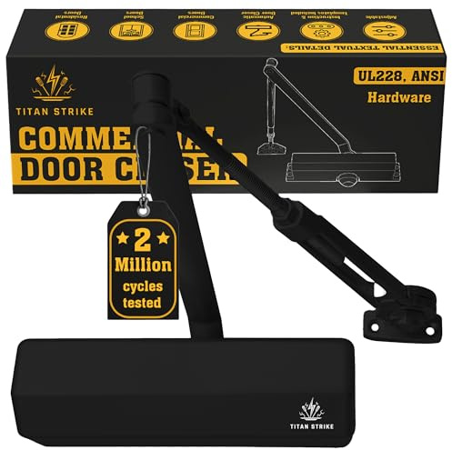 TITAN STRIKE Heavy Duty Automatic Door Closer with Open Holder, Commercial Indoor/Outdoor Adjustable Door Latch, ANSI Class 1, UL Certified, ADA Compliant, (44-350 lbs, 160 lbs, 160 lbs, 160 lb