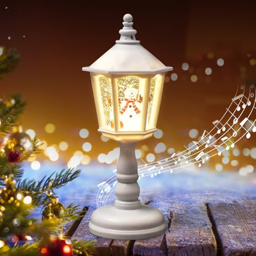 Sfera di neve natalizia con carillon e luce LED bianca calda, funzionamento a batteria
