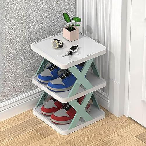 Einfaches Schuhregal aus Kunststoff, vertikal, stapelbar, freistehend, platzsparend, Aufbewahrungsschrank für Eingangsbereich, Eckschrank, Flur (26 cm B x 24 cm T x 34 cm, Blau 3)