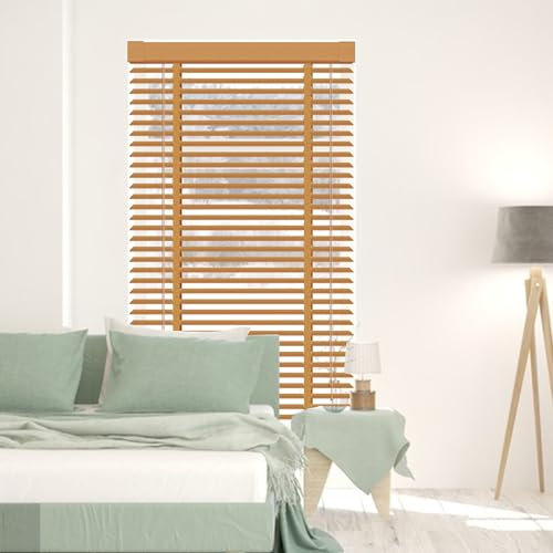 Braun,140x240L(cm),Verdunklungsjalousien Holz für Fenster, 5 cm Lamellen, Sichtschutz Jalousien, natürliche Massivholz Jalousien für Innenräume, Wärmedämmende Vorhänge, Lichtfilternde Holzjalousien