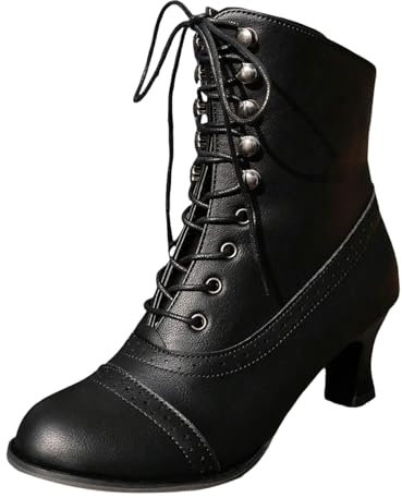 Damen Stiefel Vintage Viktorianische Stiefel Schnüren Gothic Renaissance Mittelalter Schuhe Mit Absatz Schwarz 39