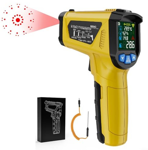 Thermomètre numérique infrarouge, 800 C couleur LCD Thermomètre infrarouge avec sonde de température de -50 °C à 800 ℃ pour la cuisine, la pâtisserie