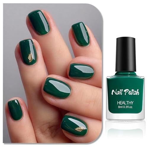 Dark Green Nail Polish - Long Lasting Green Nail Varnish - Quick Dry Nail Po-lish Emerald - Non-Toxic Water Based No UV Lamp Needed Nail Polish Gel for Women DIY Nail Art at Home (Emerald, 8ml)
