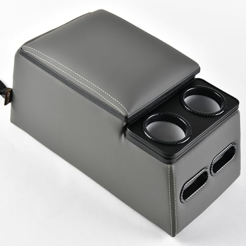 Coverado Console Centrale de Voiture, Console de siège arrière Universelle, Organiseur de siège arrière avec Porte - gobelets, Grand Compartiment de Rangement, Accoudoir Central (Régulier,Gris)