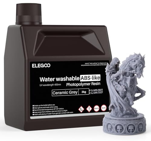 ELEGOO Wasser Waschbares ABS-Like Resin, Water Washable 3D Drucker Resin mit Hohe Haltbarkeit und Zähigkeit, Geringer Geruch, Breite Kompatibilität für MSLA/LCD/DLP 3D Drucker, 2000g Grau