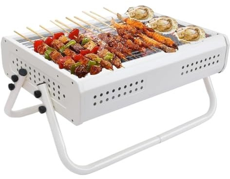 Barbecue de Table au Charbon de Bois avec poignée, Portable, pour Camping, Pique-Nique, Camping (Noir) (Blanc 43 x 31 x 22 cm)