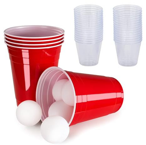 Beer Pong Party Games Ultimate Set | Include bicchieri rossi per feste, palline da ping pong e bicchierini | Perfetto per addio al nubilato, addio al celibato, compleanno e studenti | 50 bicchieri da