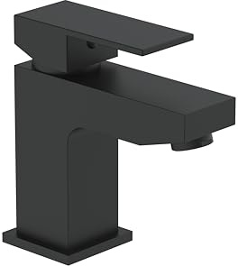 VeeBath Mist Mono Basin Mixer Tap with Waste – Modern Matt Black Finish, Single Lever Control, G1/2 BSP Inlet, Deck Mounted Square Bathroom Taps, Sink Mixer Tap for Bathroom