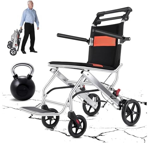 Sedia a rotelle da Viaggio，Sedie Pieghevoli， Carrozzine Pieghevoli Leggere for Adulti - Carrozzina Ultraleggera - Carrelli in Lega di Alluminio