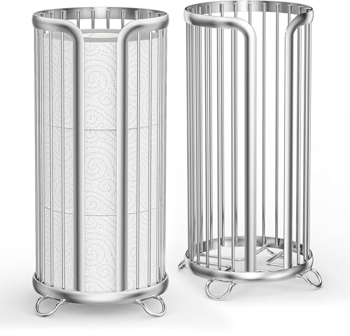Bunoxea Toilet Paper Holder Stand, Freestanding Toilet Tissue Organizer, Minimalistic Storage Solution, Reserve Mega Rolls,Modern -2PACK Silver