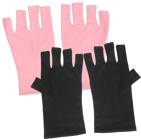 Guantes de Manicura UV sin Dedos Poliéster 2 Pares Rosas y Negros | Protección Anti Uv, Ajuste Cómodo para Rutina de Nail Art, Formato Reutilizable Cobertura Solar