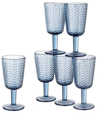Baroni Home Juego de 6 copas Wave de cristal decoradas con acabados en relieve de 27 cl, lavables en lavavajillas, 8 x 8 x 17, azul