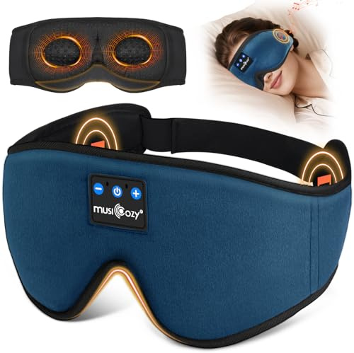 MUSICOZY Sleep Mask Headphones 100% Blackout 3D Sleep Headphones | Comfortable Eye Mask with Bluetooth Headphones, No Pressure & 16Hrs Playtime. For Travel, Nap & Daily Relax,Side Sleepers