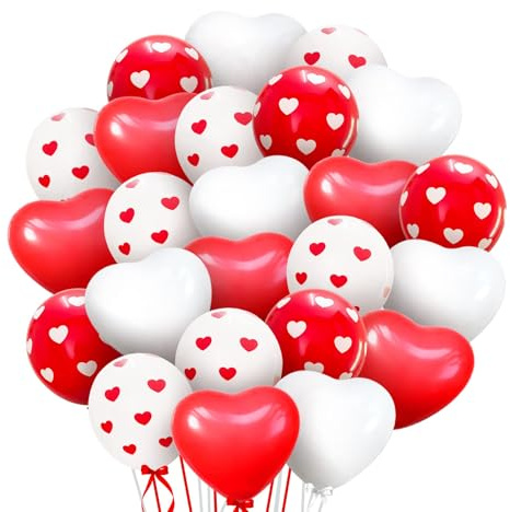 Fesnova 40 Stück Herzluftballons, 12 Zoll rote und weiße Ballons, Latexballons für Valentinstag, Verlobung, Hochzeit, Verlobung, Geburtstag, Romantische Dekoration