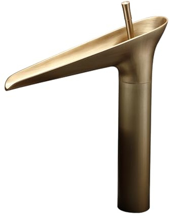 TYMYW Rubinetto Alto per Lavabo da Appoggio Ottone Anticato Miscelatore Lavabo Bagno Cascata Maniglia Singola Foro Singolo