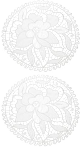 sourcing map 2 Pcs Lace Doilies for Tables, 12 Inch Round Lace Placemats, Handmade Crochet Cotton Lace Coasters for Kitchen Dining Room Wedding, White & Peony