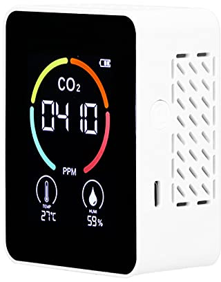 Qcwwy Moniteur de Co2, Matériau Abs, Détection Infrarouge, Mesure de la qualité de l'air en Temps Réel, Idéal pour la Maison, Le Bureau, la Cuisine, Les Appareils de Vie (White)