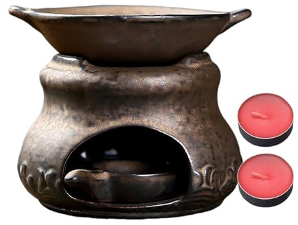 Poêle d'aromathérapie - Diffuseur de parfum multifonction en céramique avec 2 bougies | Lampe parfumée zen pour salle de yoga, maison, bureau, chambre à coucher et méditation
