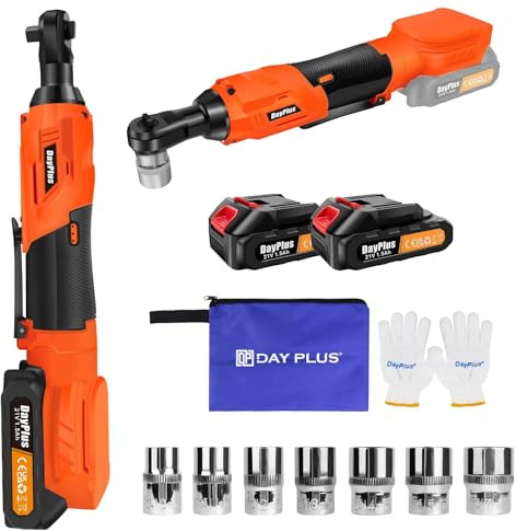 21V Cordless Ratchet Wrench, 3/8 Electric Ratchet Wrench Kit 80N.m, Impact Drive Ratchet Rattle Nut Gun with 2 x Lithium-Ion 1.5Ah Battery and Fast Charge,7 Sockets for Furniture Assembly, Car Repair