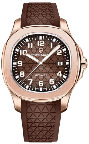 Pagani Design Montre mécanique automatique élégante pour homme Boîtier octogonal en acier inoxydable Mouvement japonais 8215 Bracelet en caoutchouc fluorescent Étanche Casual Sport Date