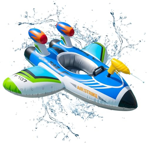 Flotador Bebe con Pistola de Agua, ZoneYan Flotador Inflable Infantil Avión para Piscina, Moto Acuática Inflable para Niños de 1 a 6 Años