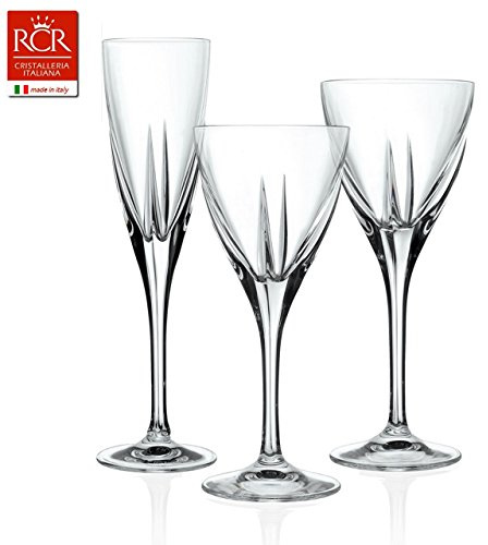 Set 18 Pezzi (6 FLUTE - 6 CALICI ACQUA - 6 CALICI VINO) Calici cristallo Fusion RCR Made in Italy