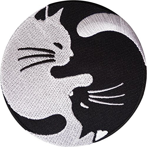 Aufnäher mit Yin- und Yang-Katze, bestickt, zum Aufbügeln oder Aufnähen auf Kleidung