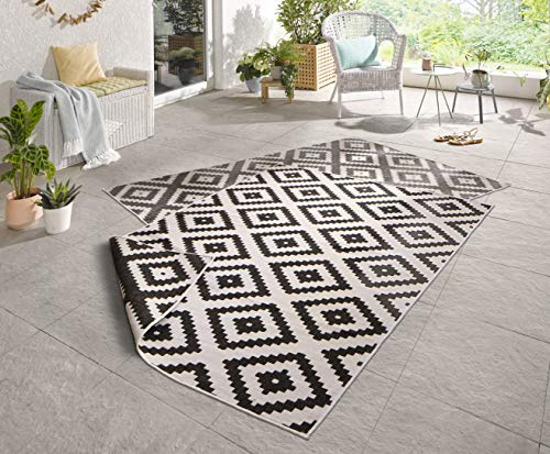 bougari Malta Reversible y Exterior para en Alfombra Negro/Crema 80 x 150