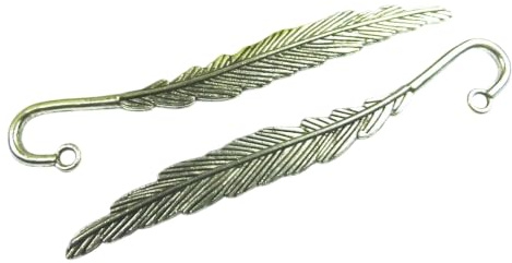 10 Lesezeichen Rohling Farbe antiksilber #S206 | Feder 80mm Anhänger Lesezeichen basteln