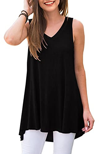 AWULIFFAN Women's Summer Sleeveless V-Neck T-Shirt Tunic Tops Blouse Shirts (Black,X-Large)