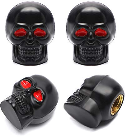 Soleebee 4 Pièces Capuchon de Valve Crâne Chrome Tire Capsules Accessoires De Voiture Accessoires Universal Bouchons de Valve pour Voiture SUV Camion Moto Vélo (Crâne Noir)