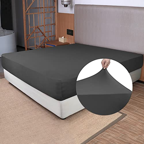 N&Y HOME Solo lenzuolo con angoli king size, in maglia elasticizzata in 4 direzioni, vestibilità aderente, senza pieghe e rimane in posizione, non più scivolare via per il materasso, morbido e