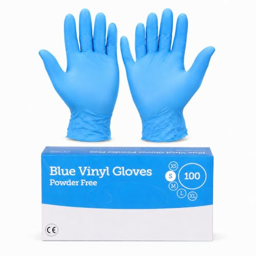 1ABOVE Blue Vinyl Disposable Gloves (100 Pack) – Powder Free & Latex Free – Food Handling, Cleaning, Hair & Beauty, Medical & Household Use - Small