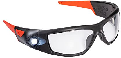 Coast SPG500 Wiederaufladbare LED-Sicherheitsbrille mit Beleuchtung, Bulls-Eye Spot-Strahl, ANSI Z87 Standard, 2 Kratzfeste Gläser (Klar, Gelb) inklusive, UV-Schutz, inkl. Schutzetui (Schwarz/Rot)