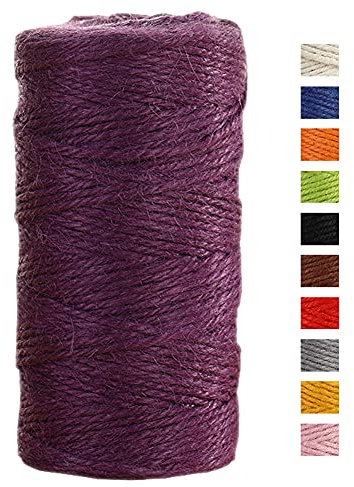 JeogYong Jute Twine String 2mm x 100m Natural Coloured Jute String 3-ply Garden Twine Kitchen Cord Thick Rope for Decoration Floristry, DIY Arts & Crafts, Bundling, Wrapping (Dark purple)