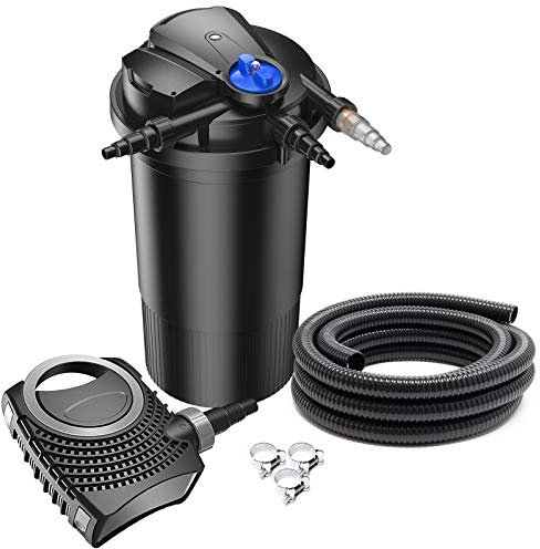 SunSun Komplettset: CPA-15000 Teichdruckfilter bis 30000 L mit 18 Watt UV-C Teichklärer, NEO6000 SuperEco Teichpumpe 6000l/h 40W, 5m Teichschlauch 38 mm (1 1/2), Schlauchschellen W1 44-47mm