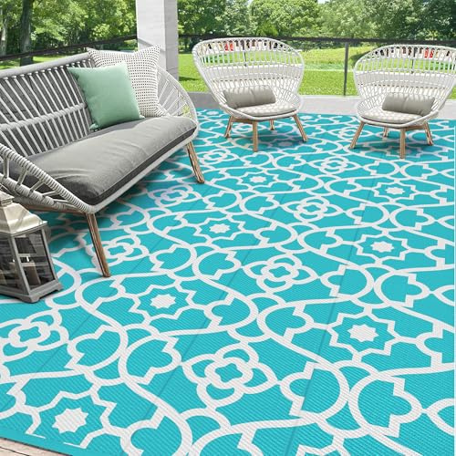 HEBE Outdoor Rug Waterproof 9x12, Plastic Straw Rug Camping Rug, Reversible Outdoor Patio Rugs RV Mat Clearance, Indoor Outside Floor Carpet for Porch,Deck,Camper,Balcony,Backyard