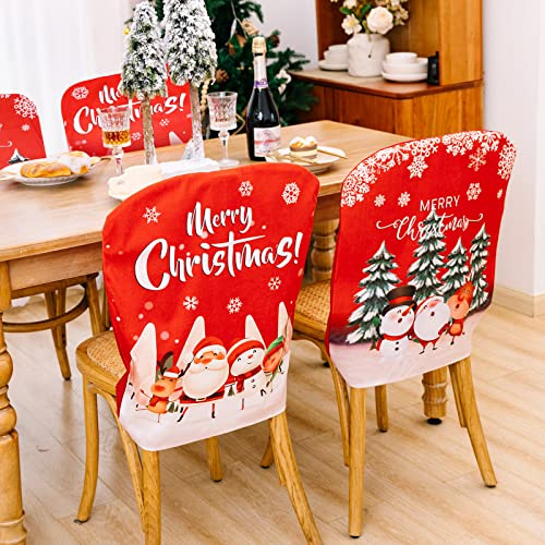 TSLBW 4 Stück Weihnachts Stuhlhussen Weihnachts Themen Stuhl-Rückenabdeckung Rot und Weiß Tischdekoration für Weihnachtsfeiern