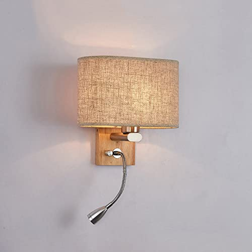 Jadssox Applique Murale en Tissu Lampe de Lecture Murale en Bois Lampe de Lecture Murale de Chevet, Tête de Lit à Col de Cygne Flexible Luminaire Chrome Appliques pour Chambre Salon