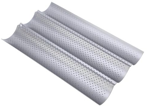 Baguette Backform, Brot Backen Zubehör, Backformen, Baguette-Backblech mit Antihaftbeschichtung für 3 Baguettes, Hochwertige Backform Baguette (38x24.5x2.4cm) Silber