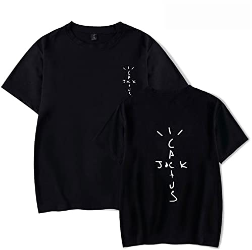 Travis Scott Short Sleeve Hip Hop Rap Round Neck T-Shirt, Fashion Casual Loose Sweatshirt Men Women Black Top Oversize (Black,M)