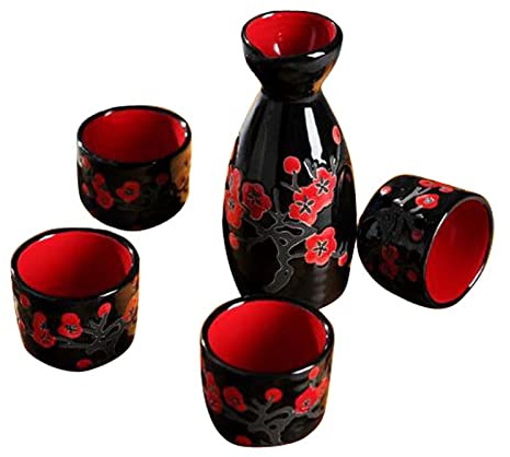 ZEALMAX Set of 5 Classic Ceramic Wine Sets Wine Jug, Elegant Household Use Sake Cups for Home Restaurant